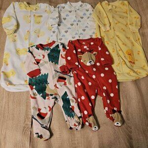 Lot Of 5 Carters Fleece Pjs Pajamas Sizes 0-9   Months Girls Christmas Ducks